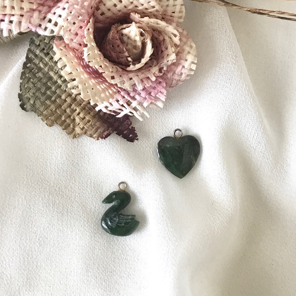 Vintage Jade Heart & Swan Pendants